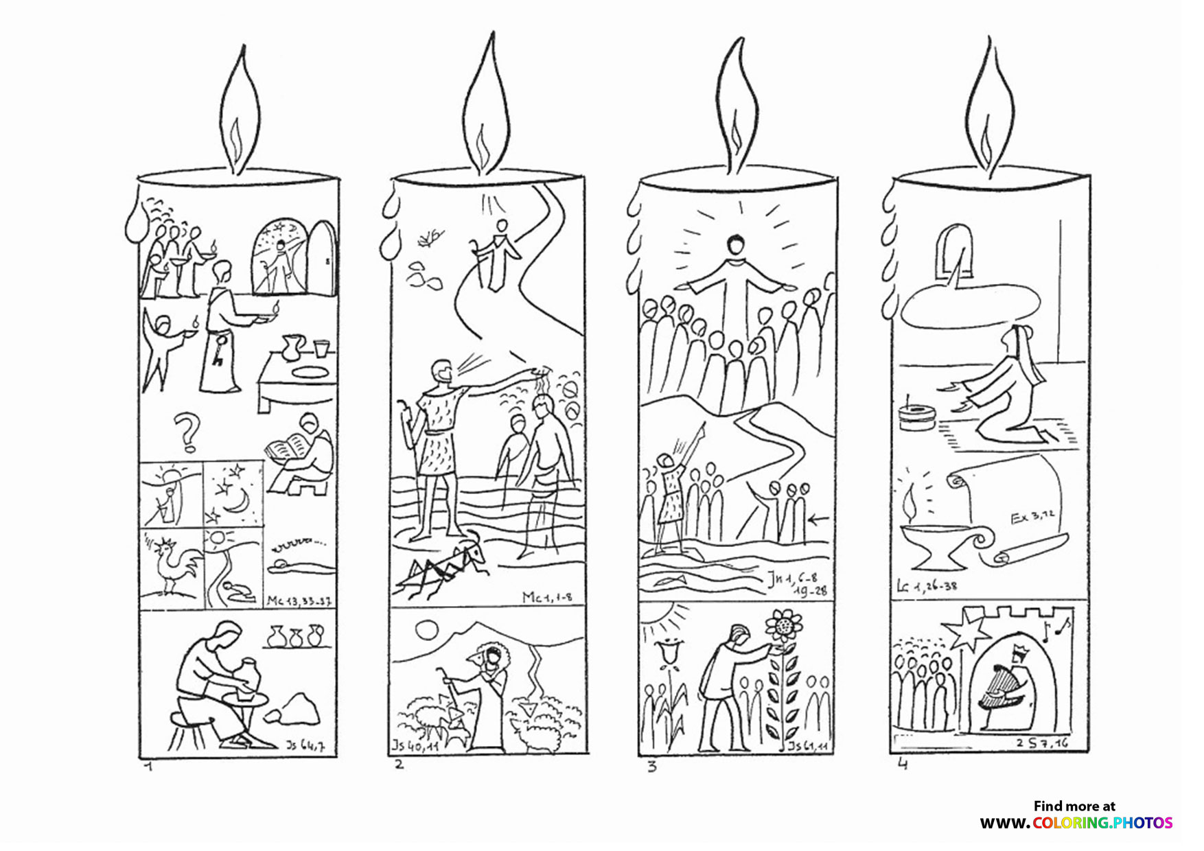 Four advent candles coloring page