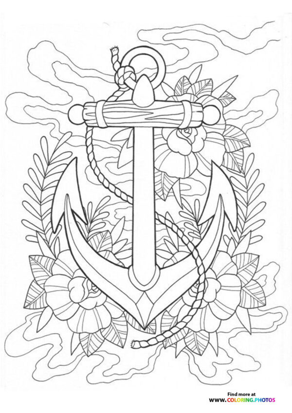 Anker in flowers coloring for adults