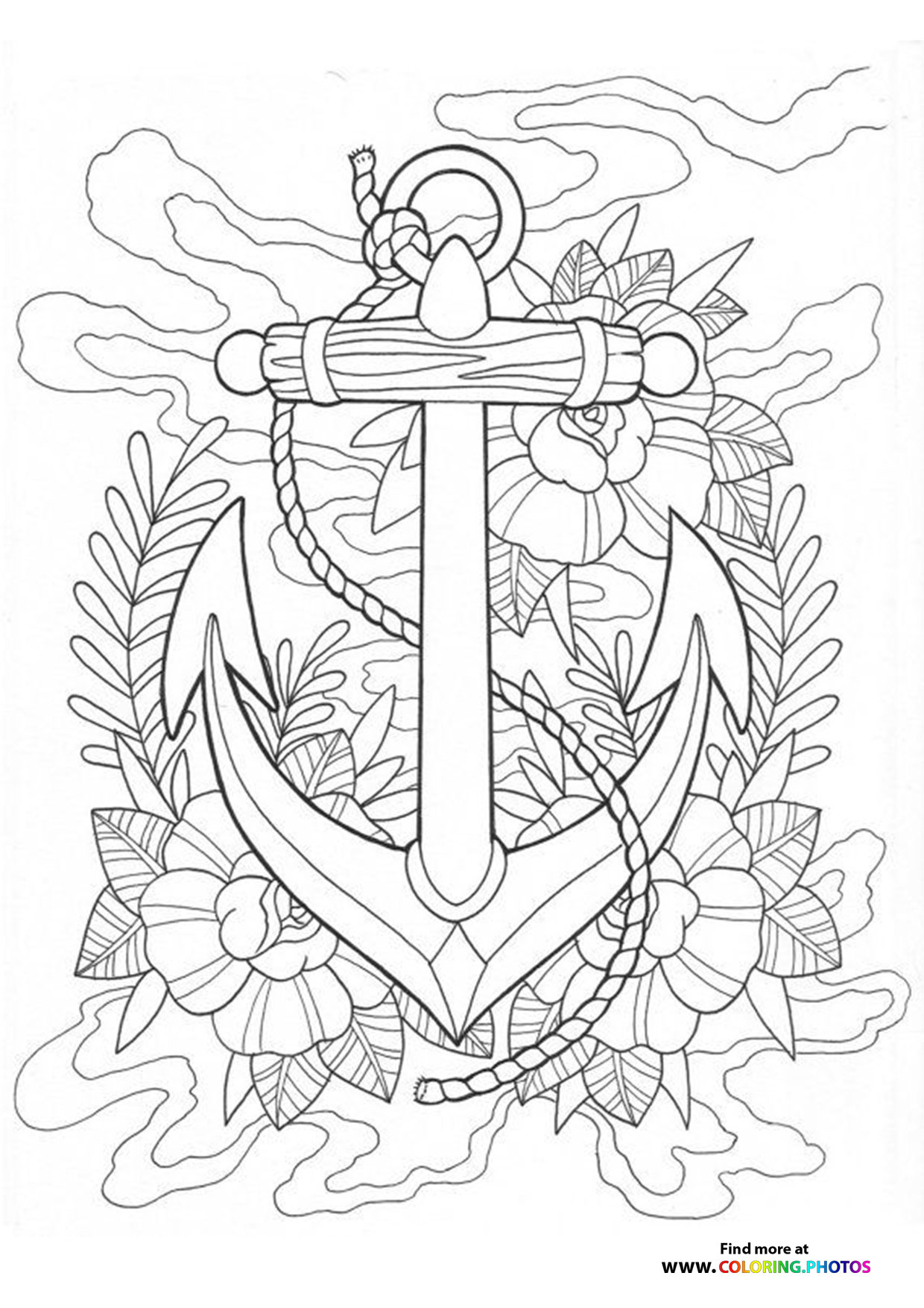 Anker in flowers coloring for adults