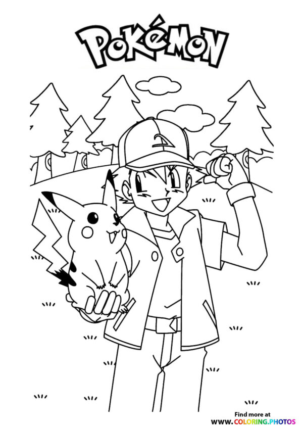 Ash and Pikachu - Pokemon coloring page