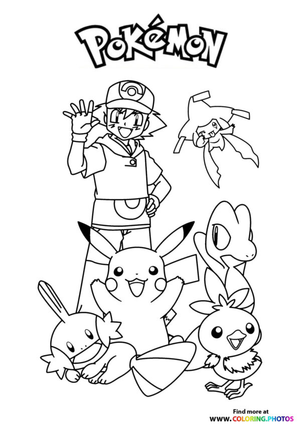Ash and his pokemon - Pokemon coloring page