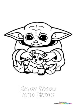Baby Yoda holding an Ewok