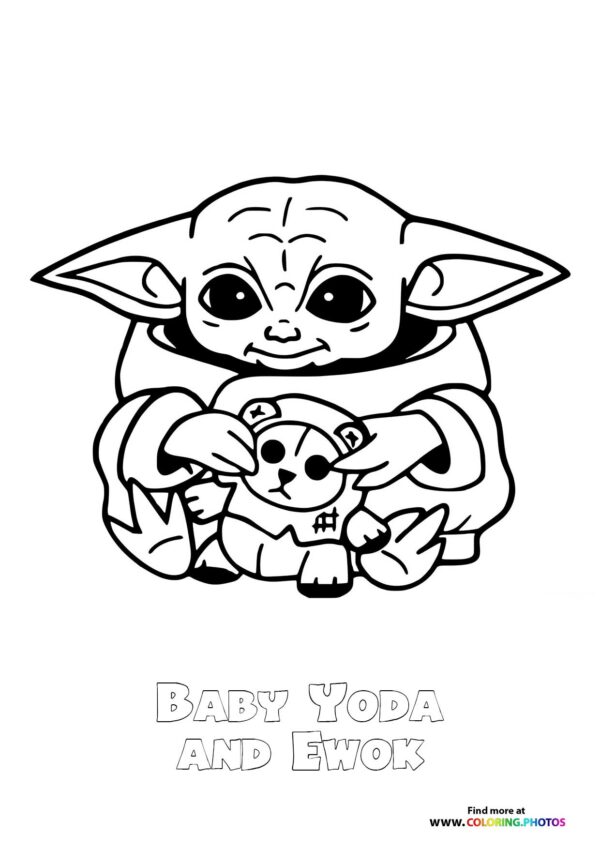 Baby Yoda holding an Ewok