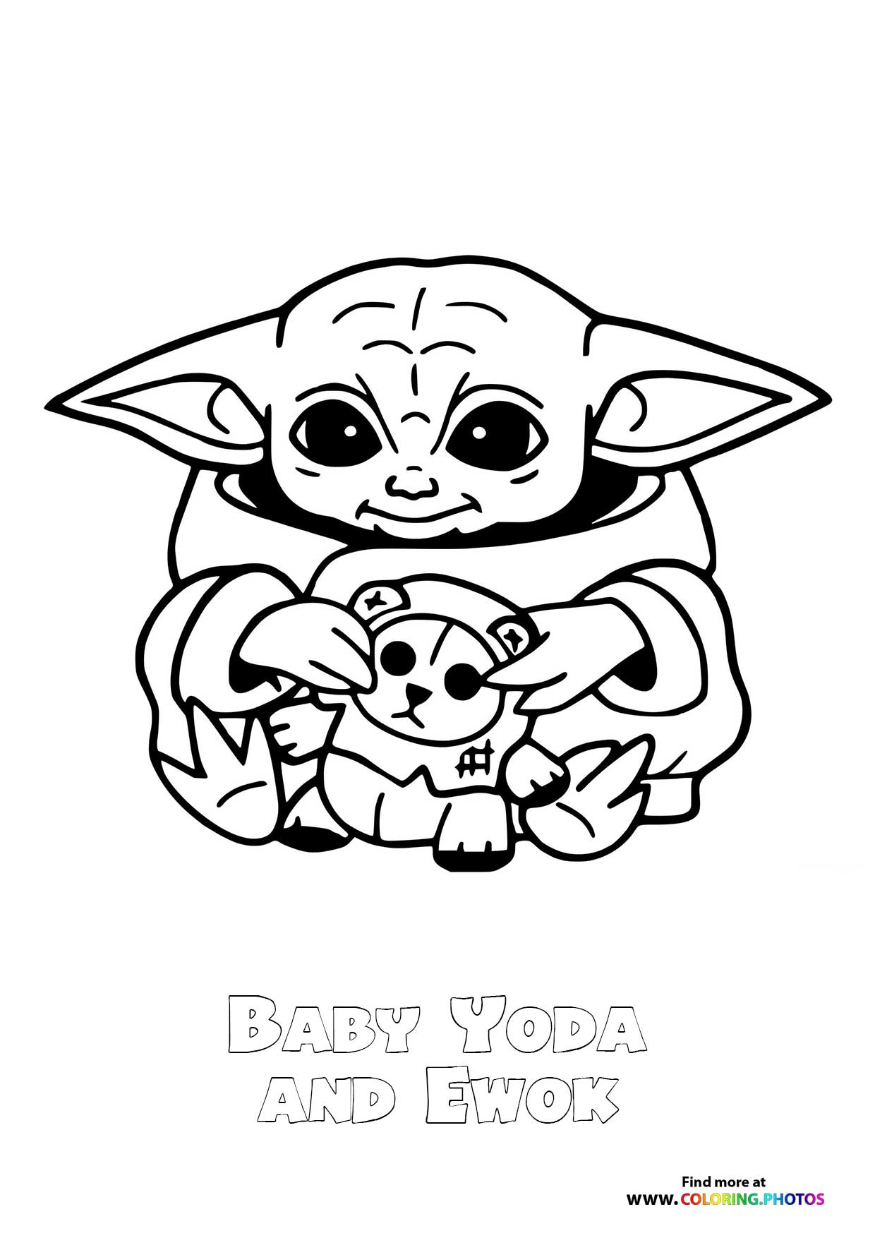 Baby Yoda holding an Ewok