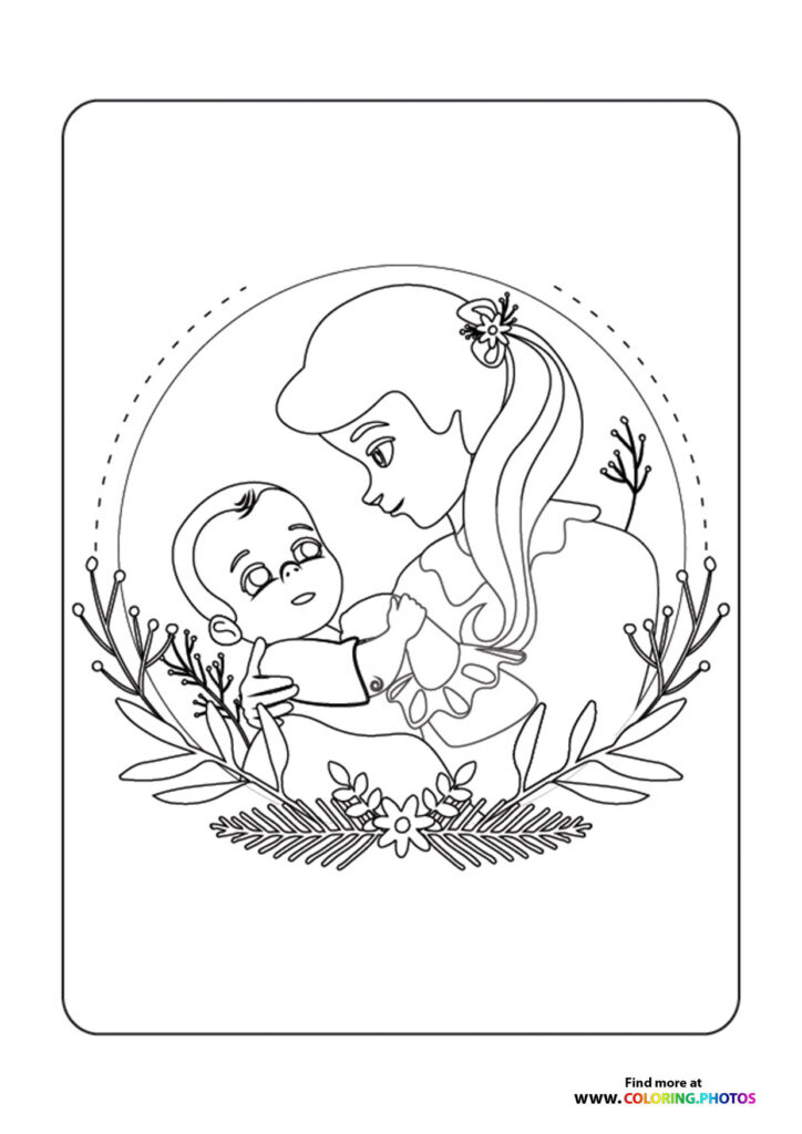 Mother and Baby in Floral Wreath