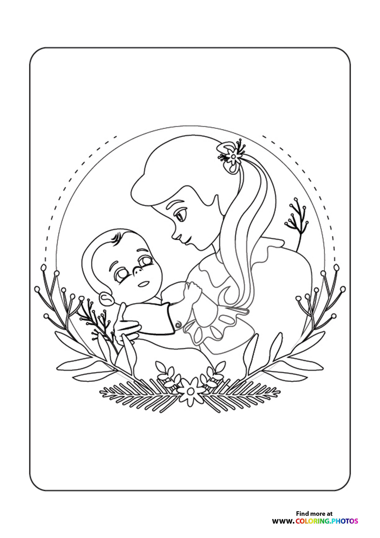 Mother and Baby in Floral Wreath