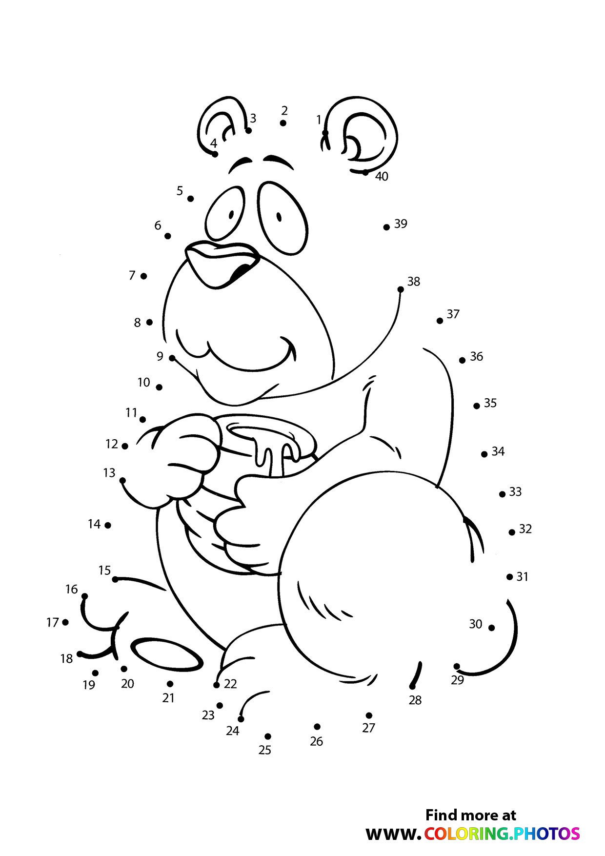 Bear eating honey dot the dots worksheet