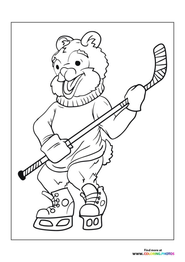 Bear playing hockey