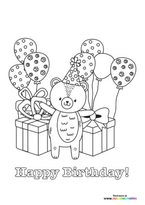 Bear with Birthday Balloons and Gifts