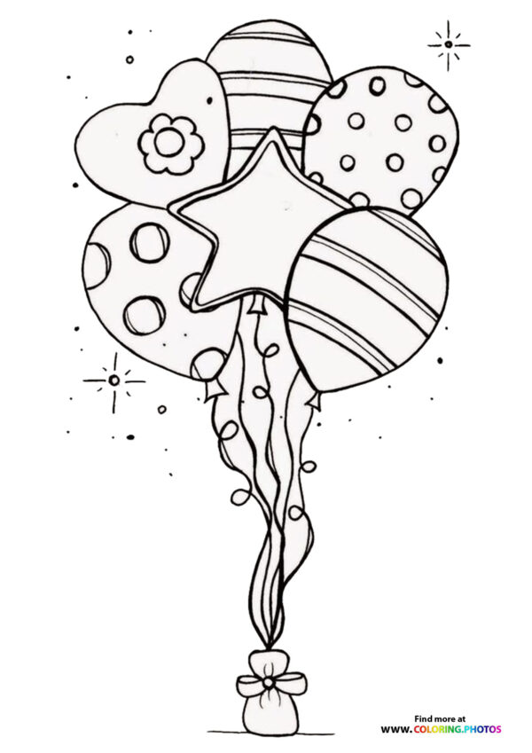 Shiny birthday ballons coloring page