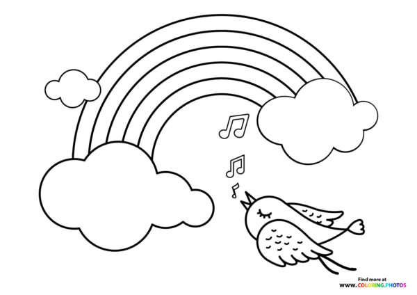 Bird singing to the rainbow