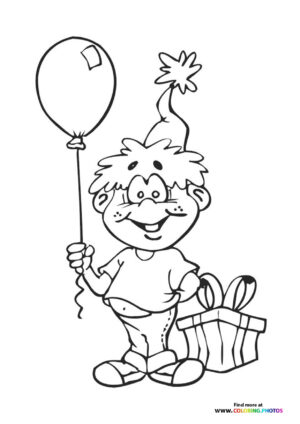 Birthday Boy with Balloon and Gift