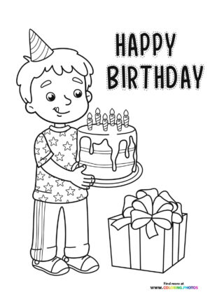 Birthday Boy with Cake and Gift