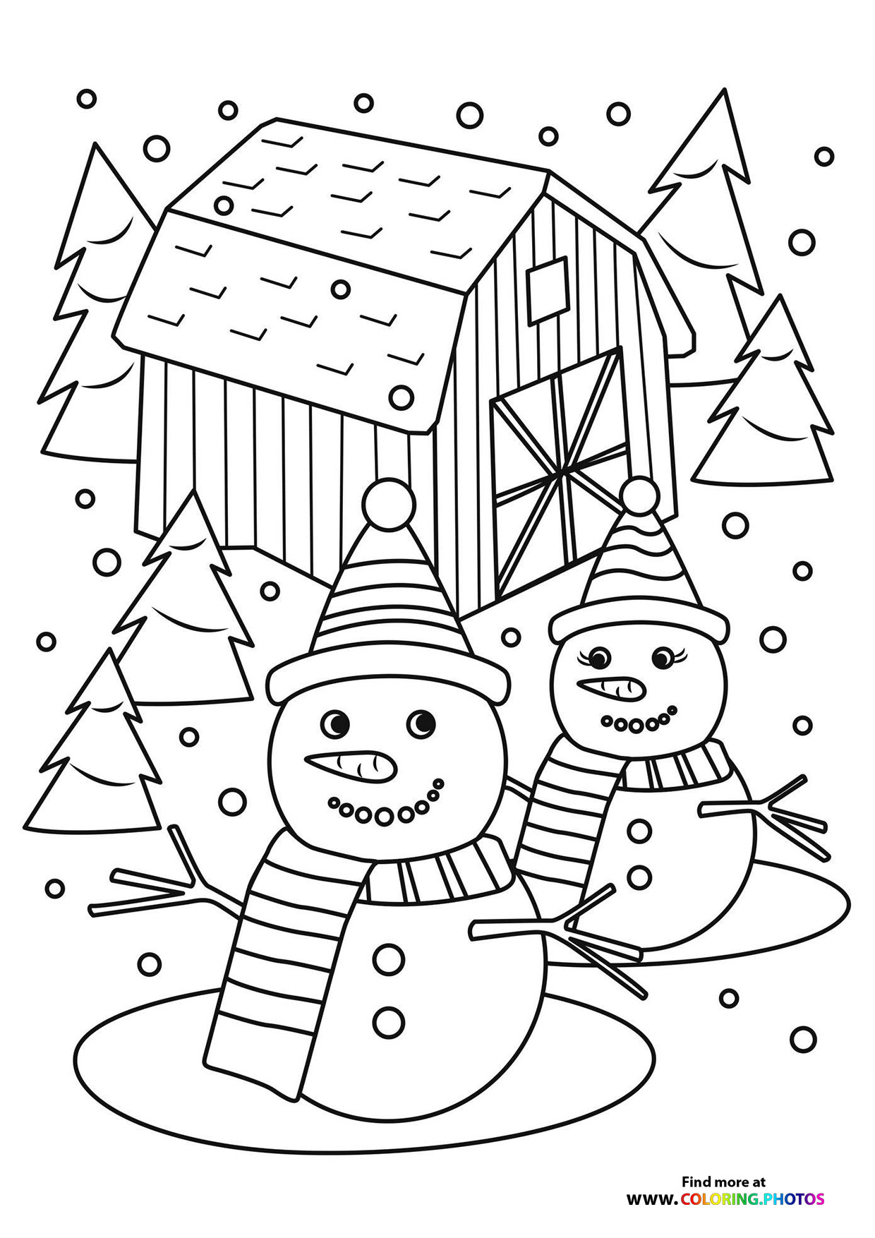 Boy and girl snowman coloring page