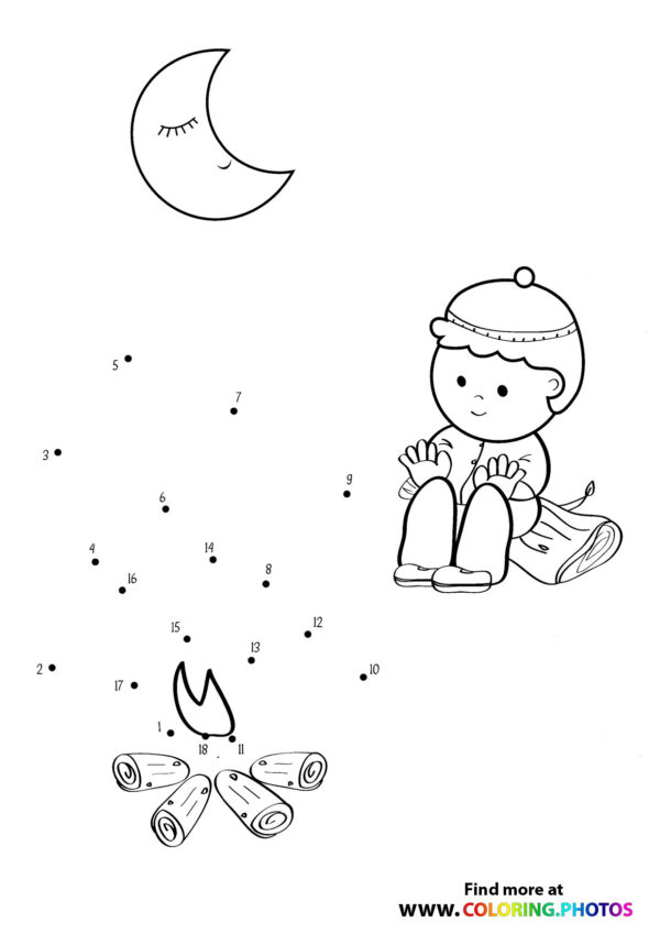 Boy by fire dot the dots worksheet