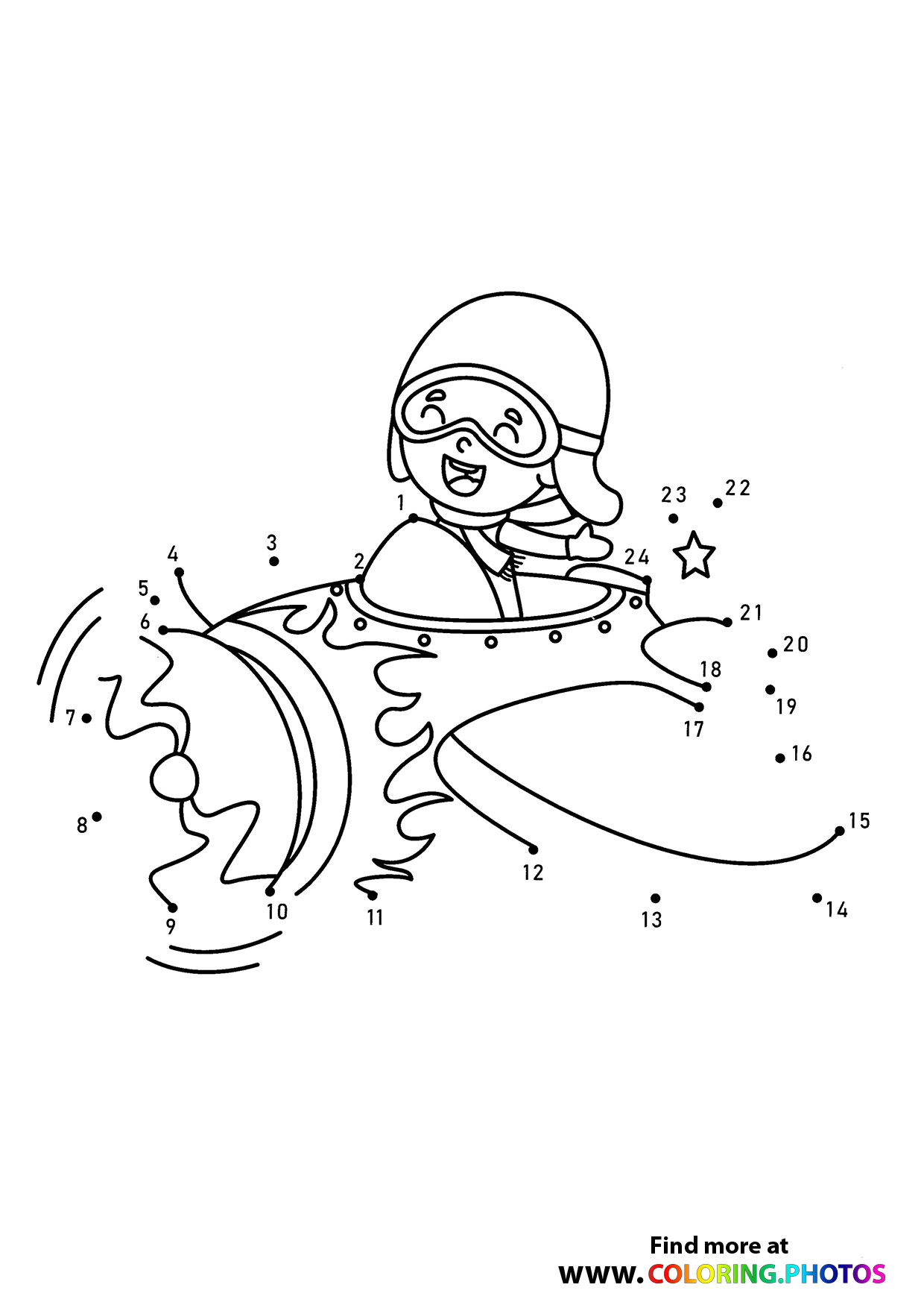 Boy flying dot the dots worksheet