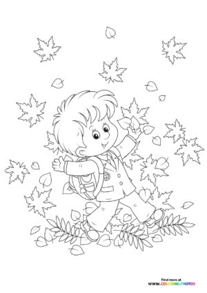 Kid Playing in Autumn Leaves