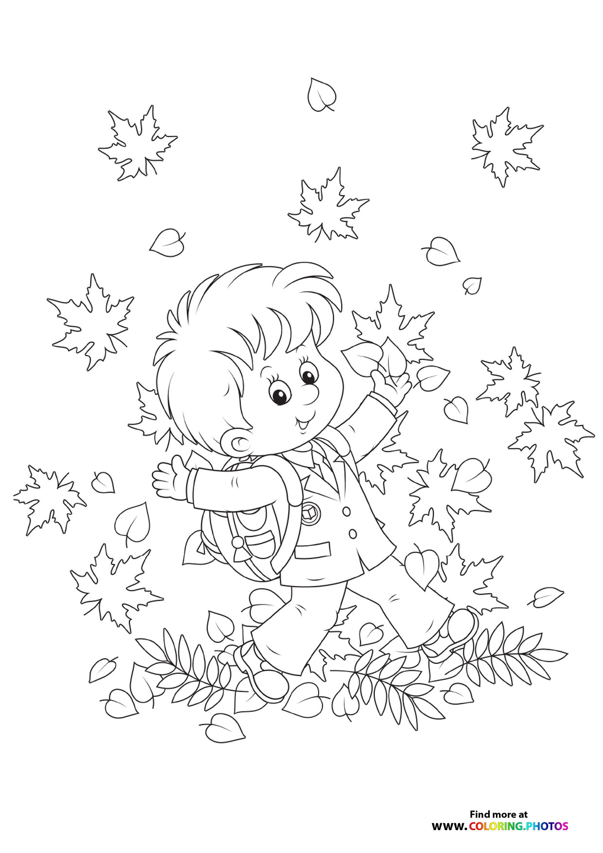 Kid Playing in Autumn Leaves