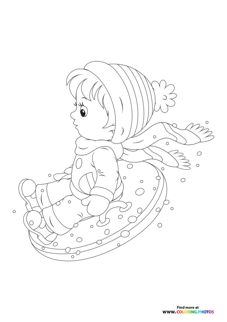Boy snow tubing coloring page