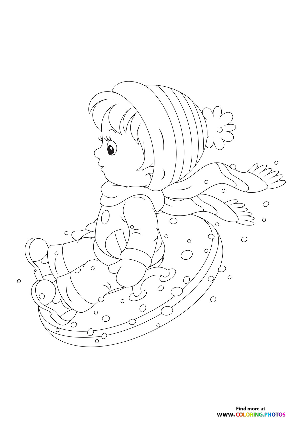 Boy snow tubing coloring page