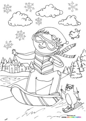 Cute boy snowboarding