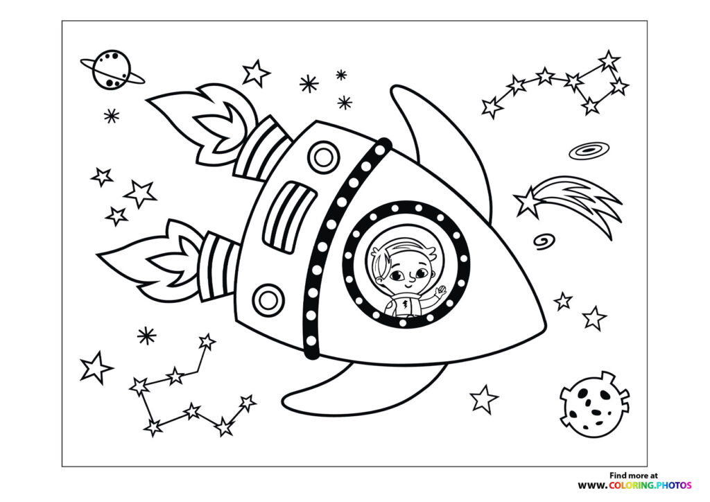 Boy traveling in rocket