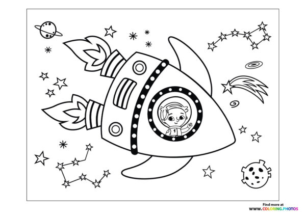 Boy traveling in rocket