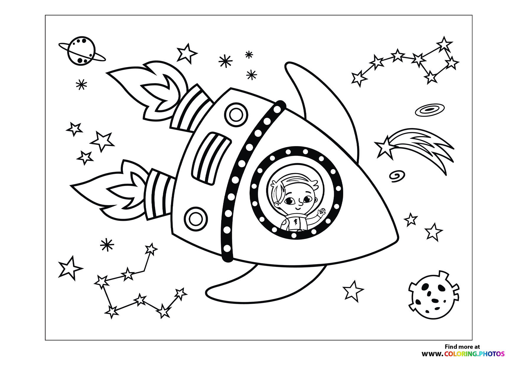 Boy traveling in rocket