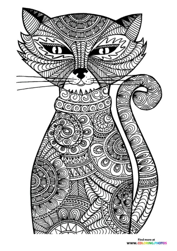 Cat coloring page for adults