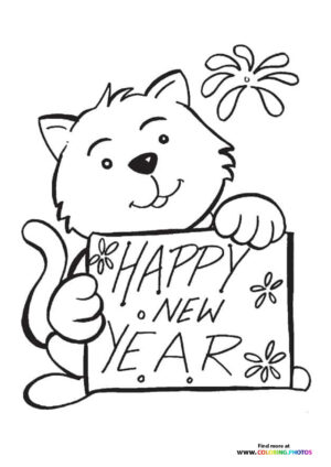 Cat with Happy New Year Sign
