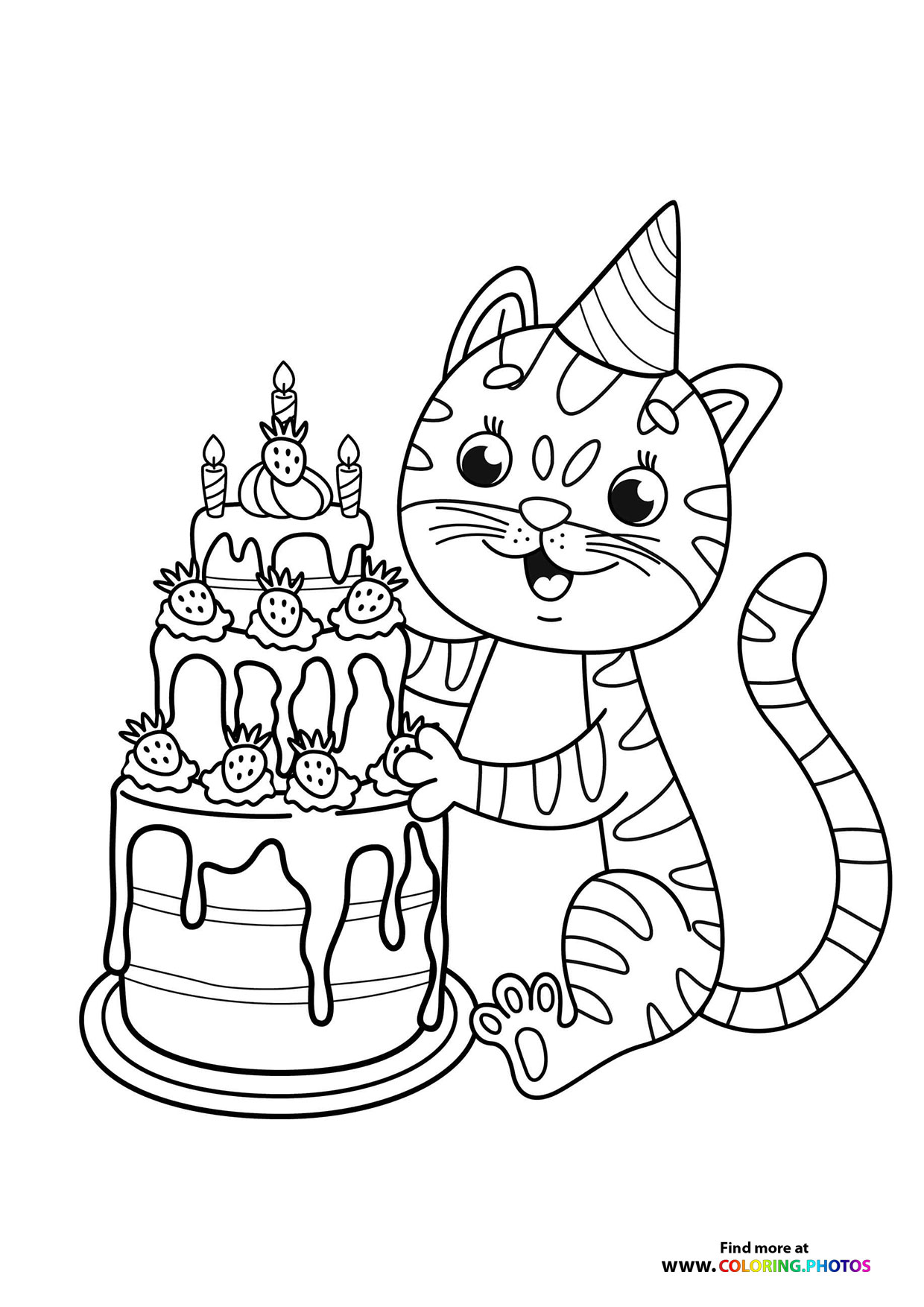 Birthday Cat coloring page