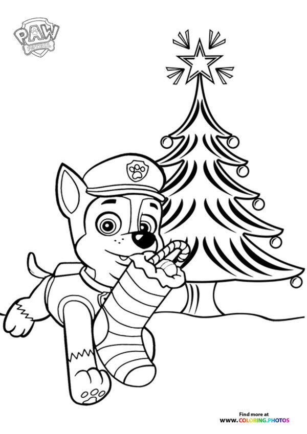 Chase with christmas stocking coloring page