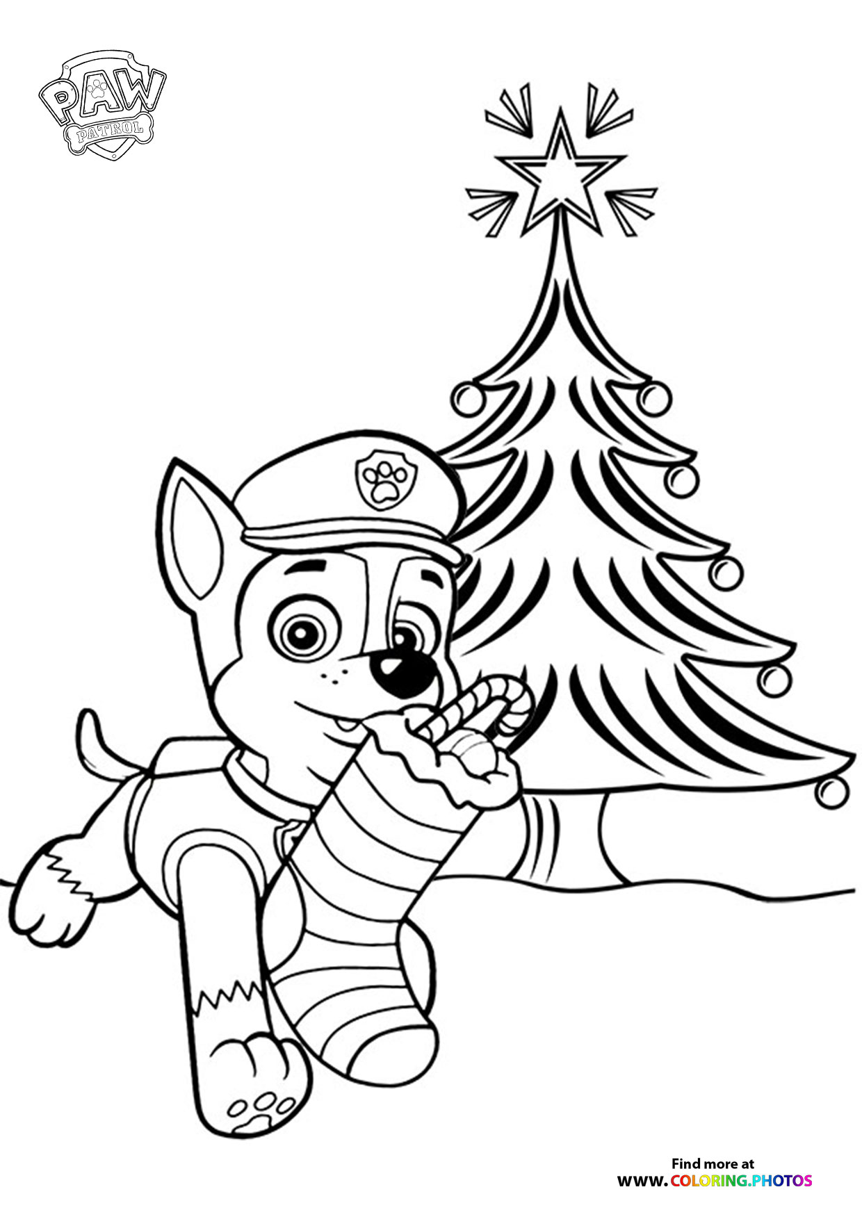 Chase with christmas stocking coloring page