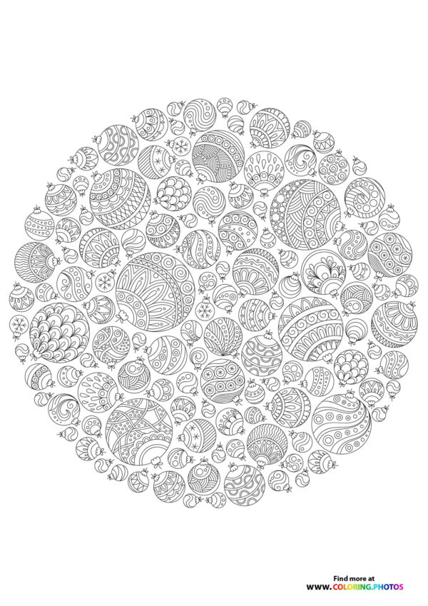 Christmas balls mandala coloring page