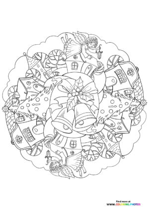 Christmas Mandala with Gingerbread Houses and Angels