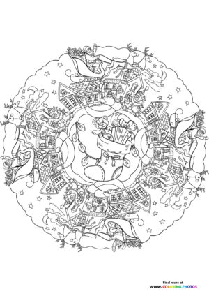 Santa's Sleigh Above the Village Mandala