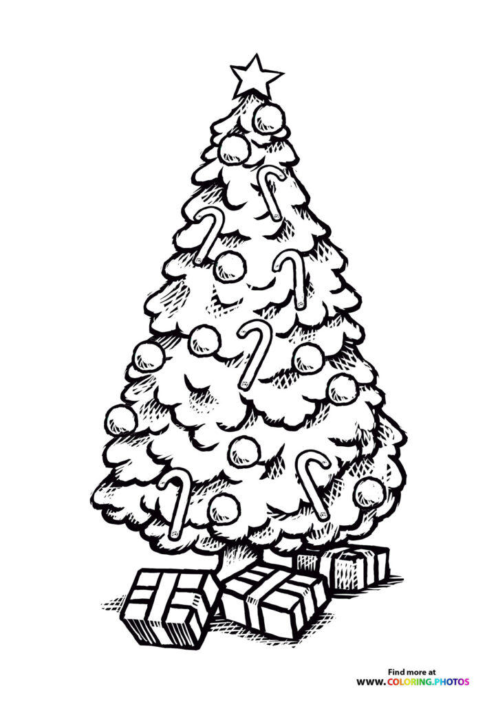 Christmas tree with presents coloring page