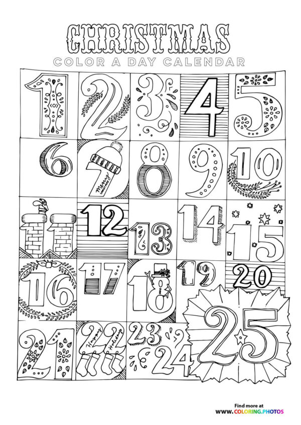Christmas advent calendar coloring page
