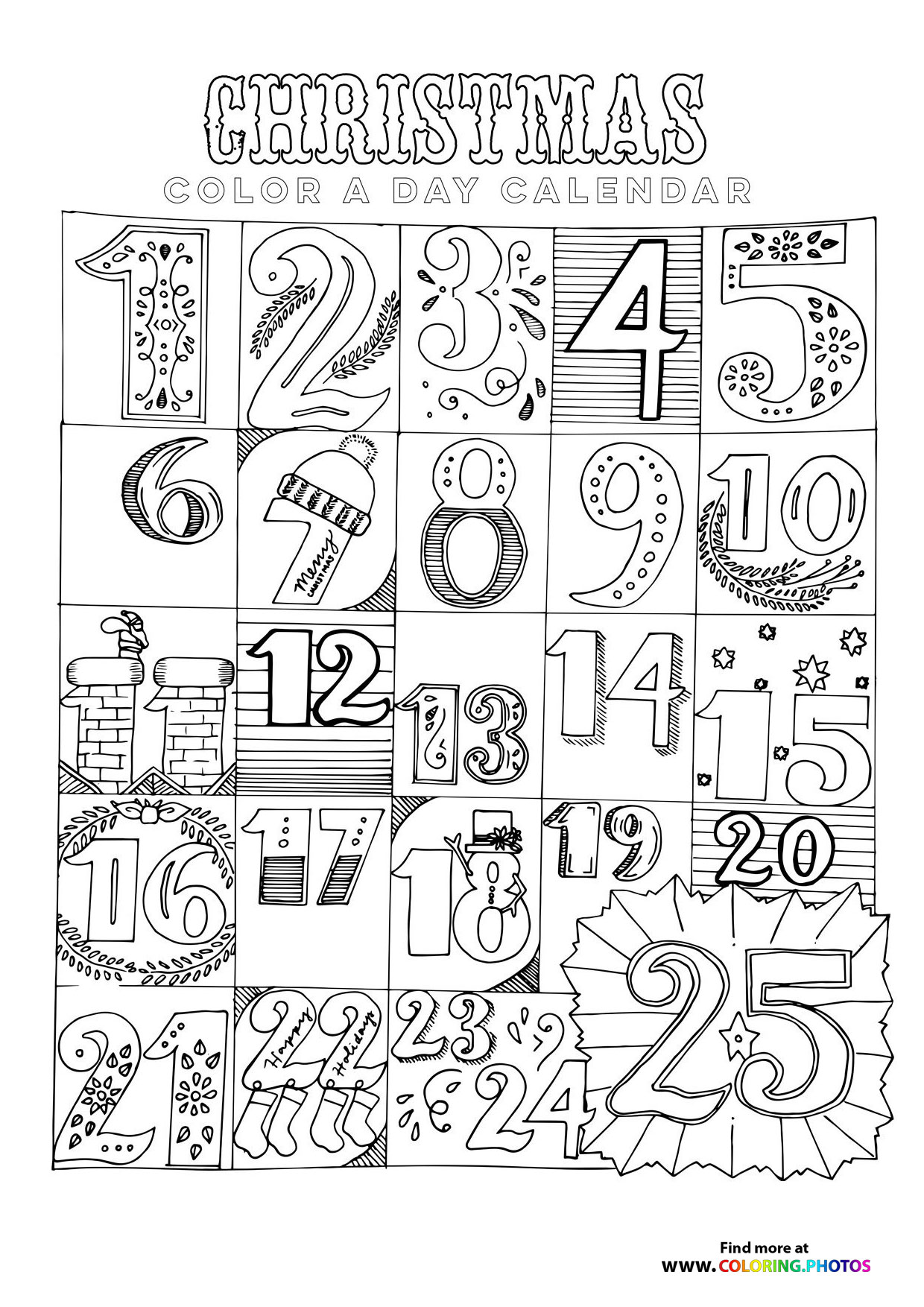 Christmas advent calendar coloring page