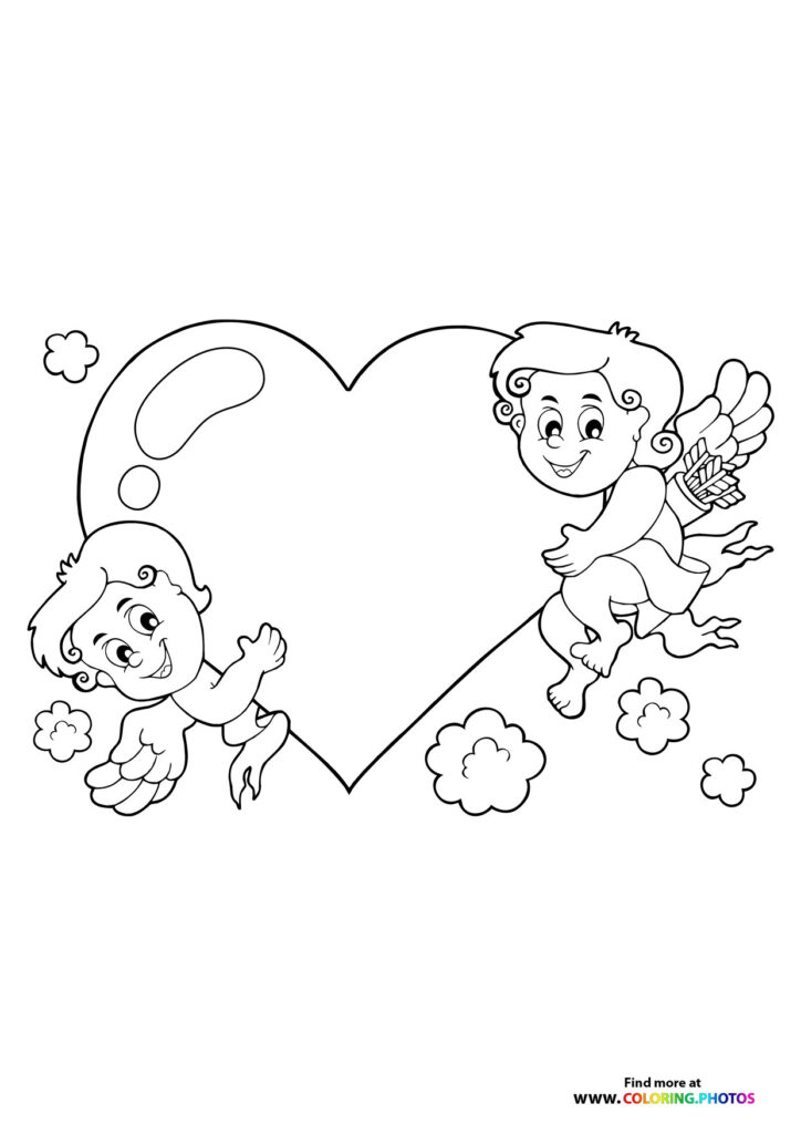 Cupis holding Valentines hearth coloring page