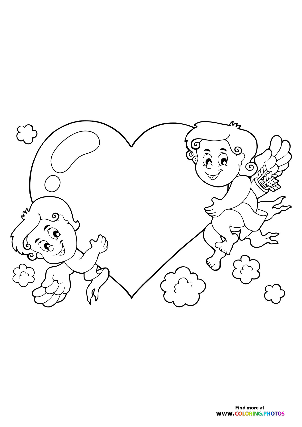 Cupis holding Valentines hearth coloring page