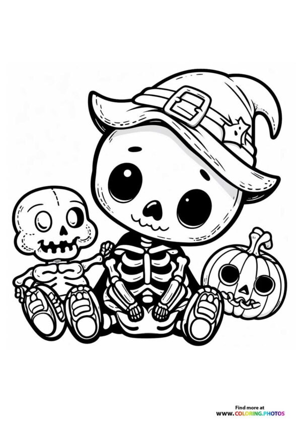 Skeleton Witch with Pumpkin Friend