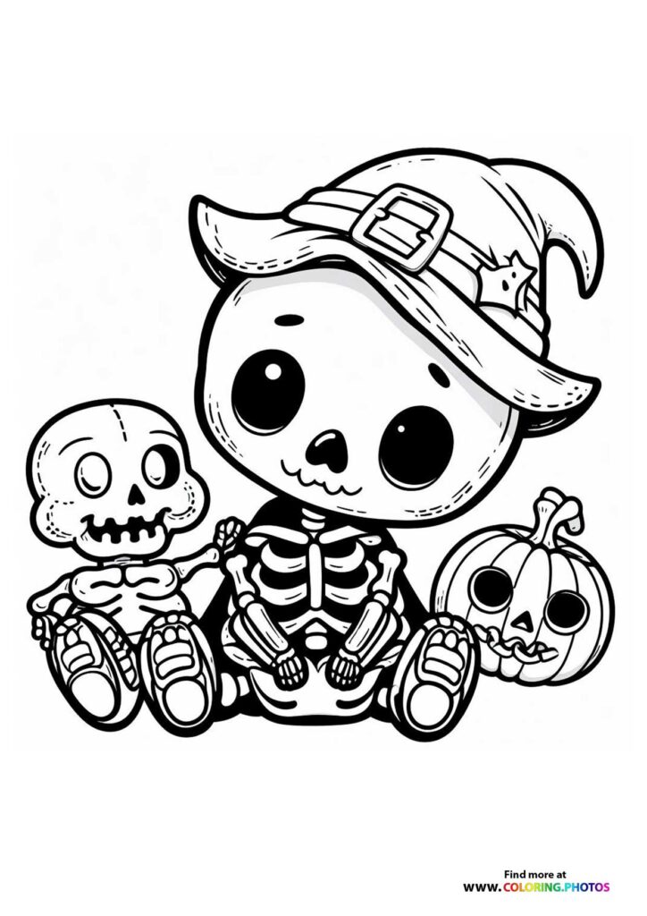 Skeleton Witch with Pumpkin Friend
