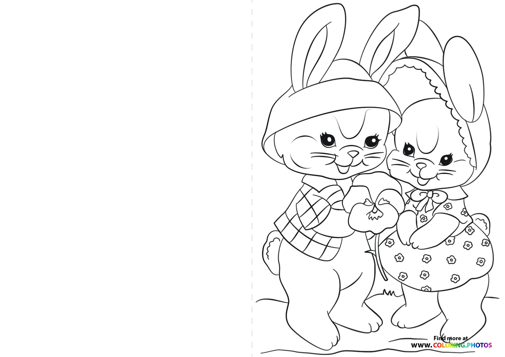 Cute bunnys Easter card coloring page