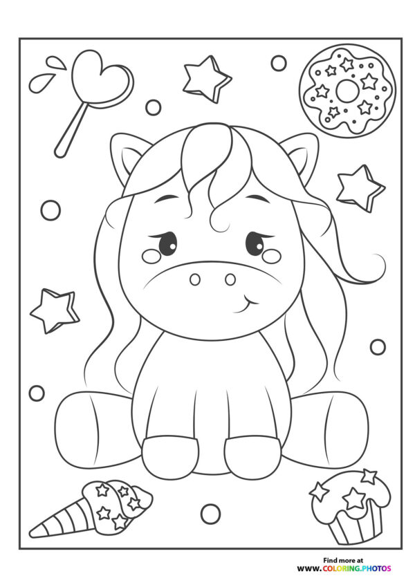 Cute pony with sweets