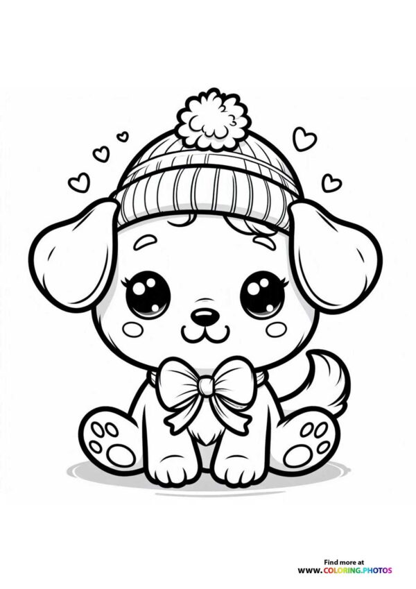 Cute puppy with a hat and bowtie