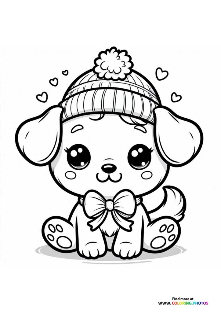 Cute puppy with a hat and bowtie