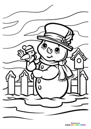 Little snowman with a bird