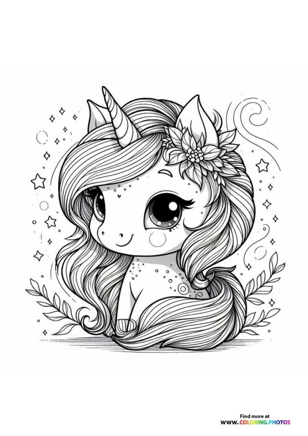 Cute unicorn with long hair