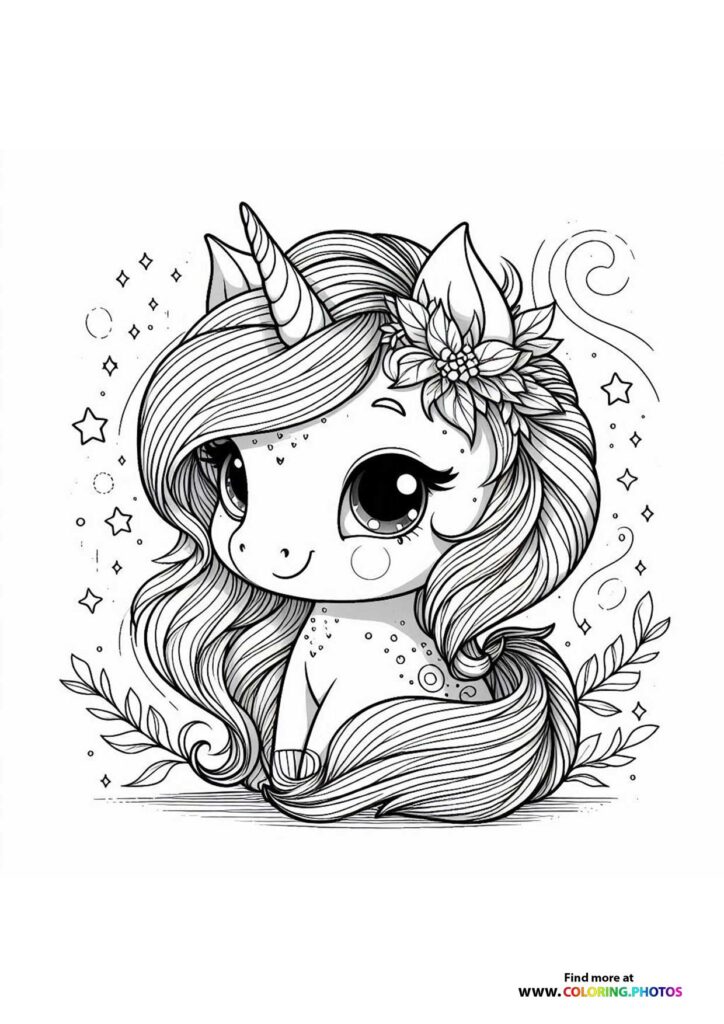 Cute unicorn with long hair